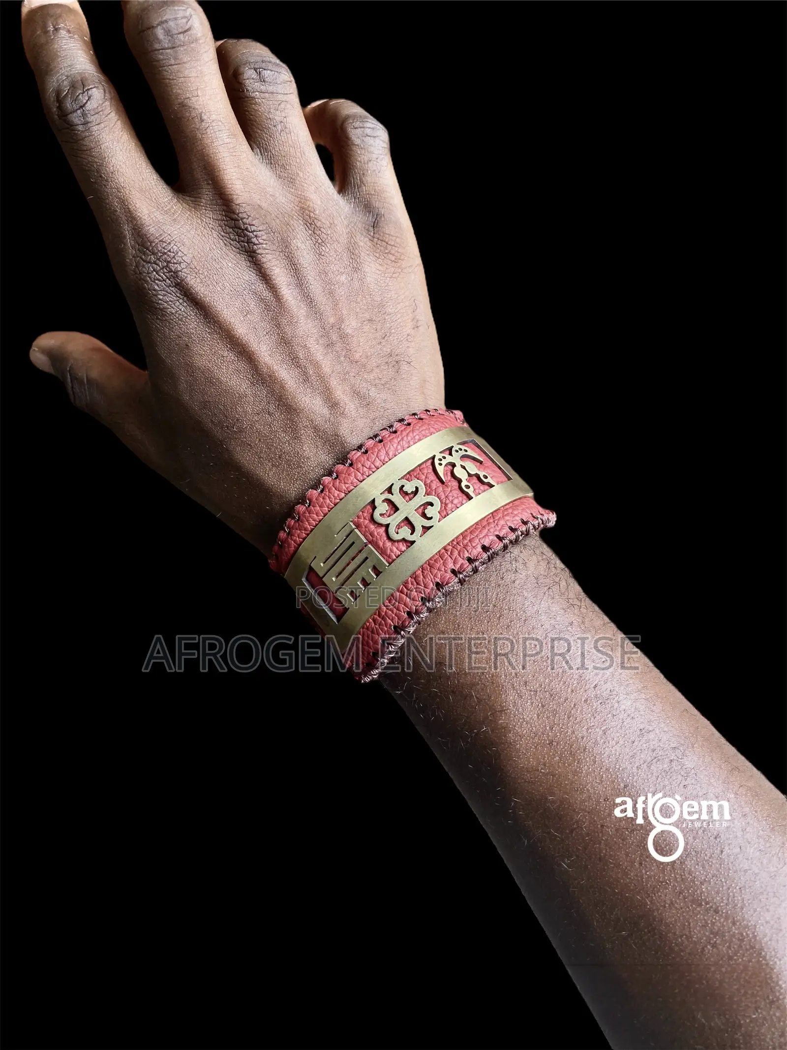 Adinkra Themed Leather Bracelet | Men's