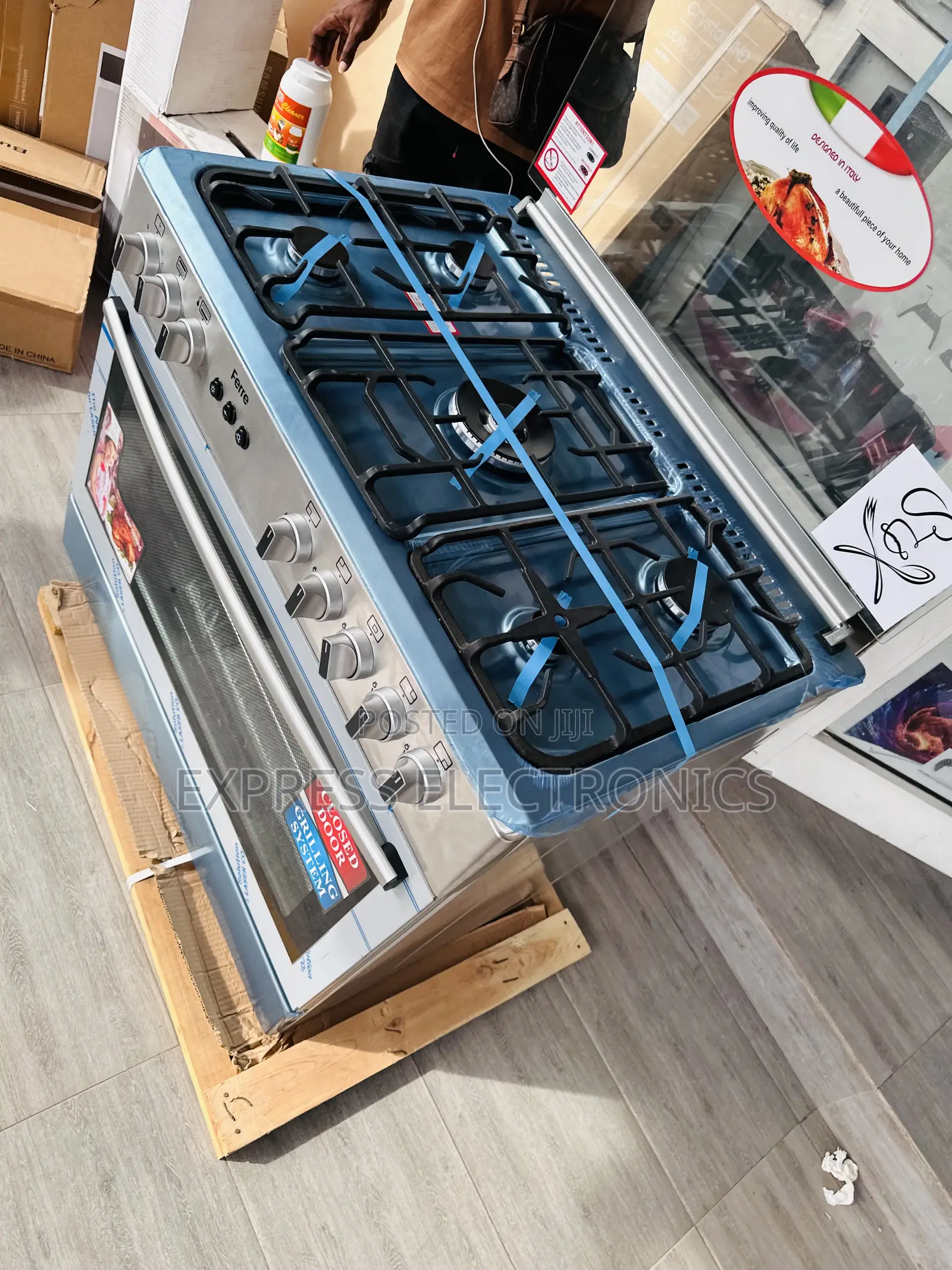 Inox Sliver Gas Stove Oven Rotisserie 60:90 5burner