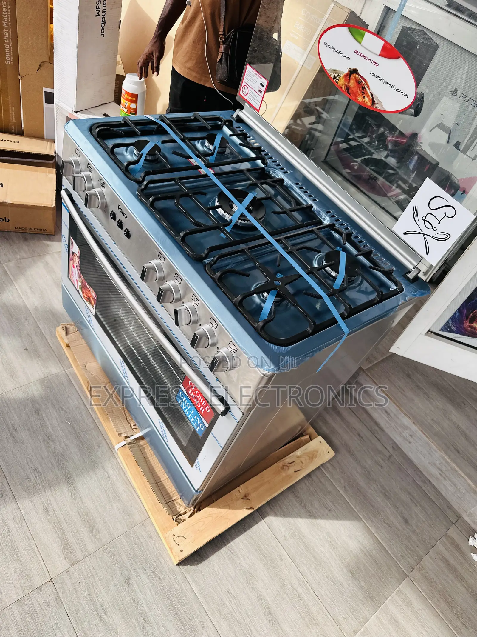 60/90 Gas Cooker Oven Rotisserie 5burner Stove. Inox Color