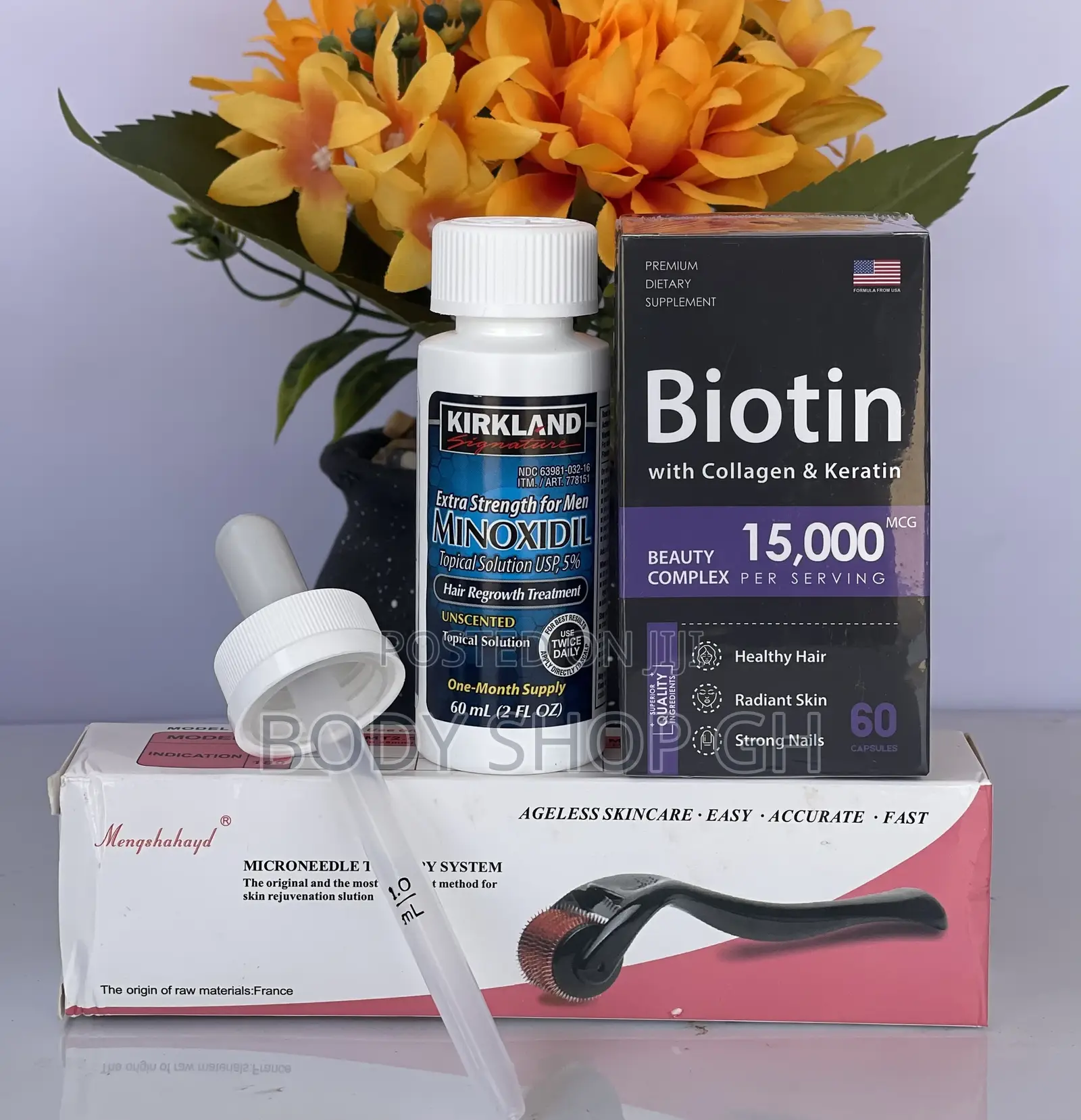 Kirkland Minoxidil + Biotin + Derma Roller for Beard Growth
