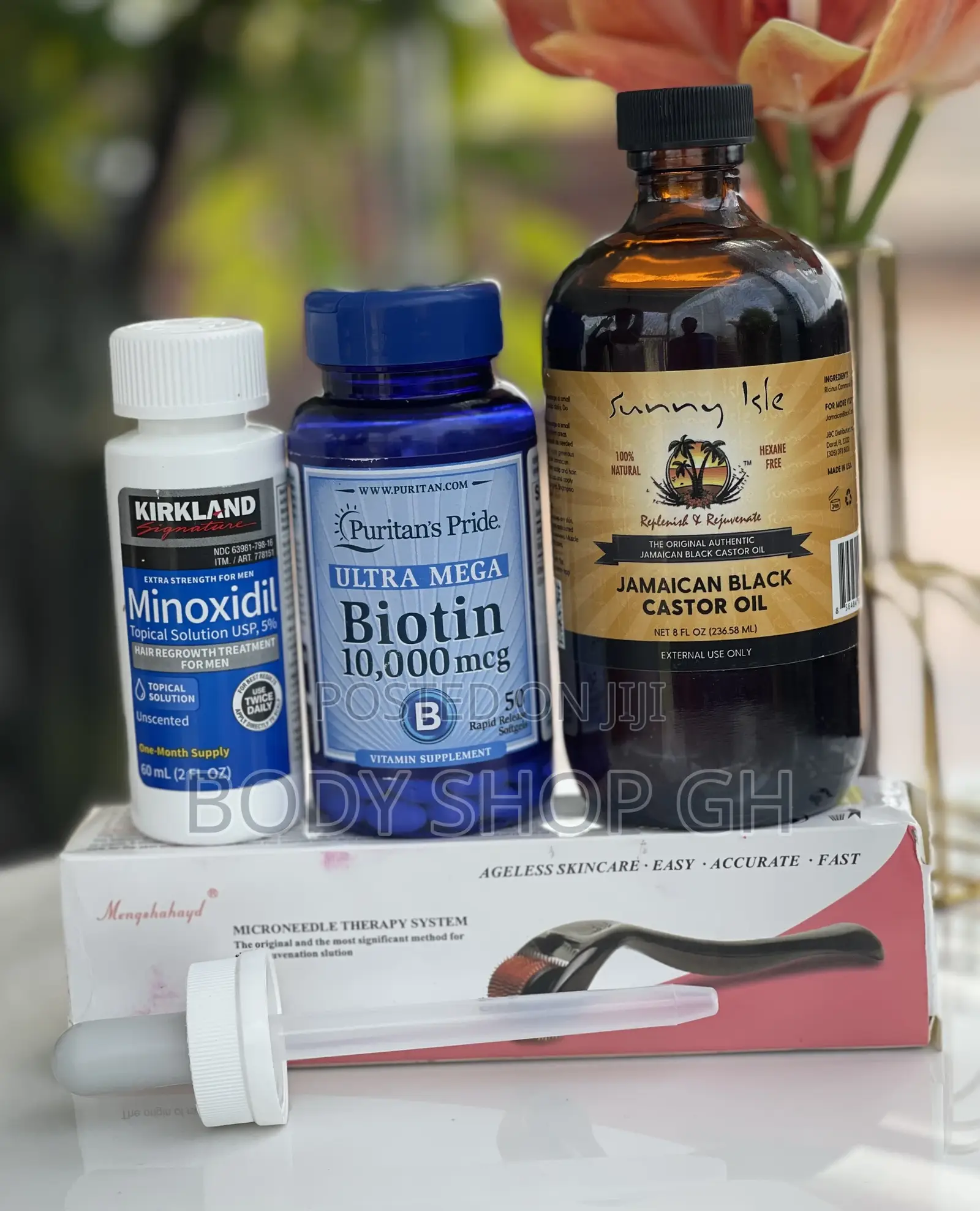 Kirkland Minoxidil + Biotin + Derma Roller + Castor Oil Set