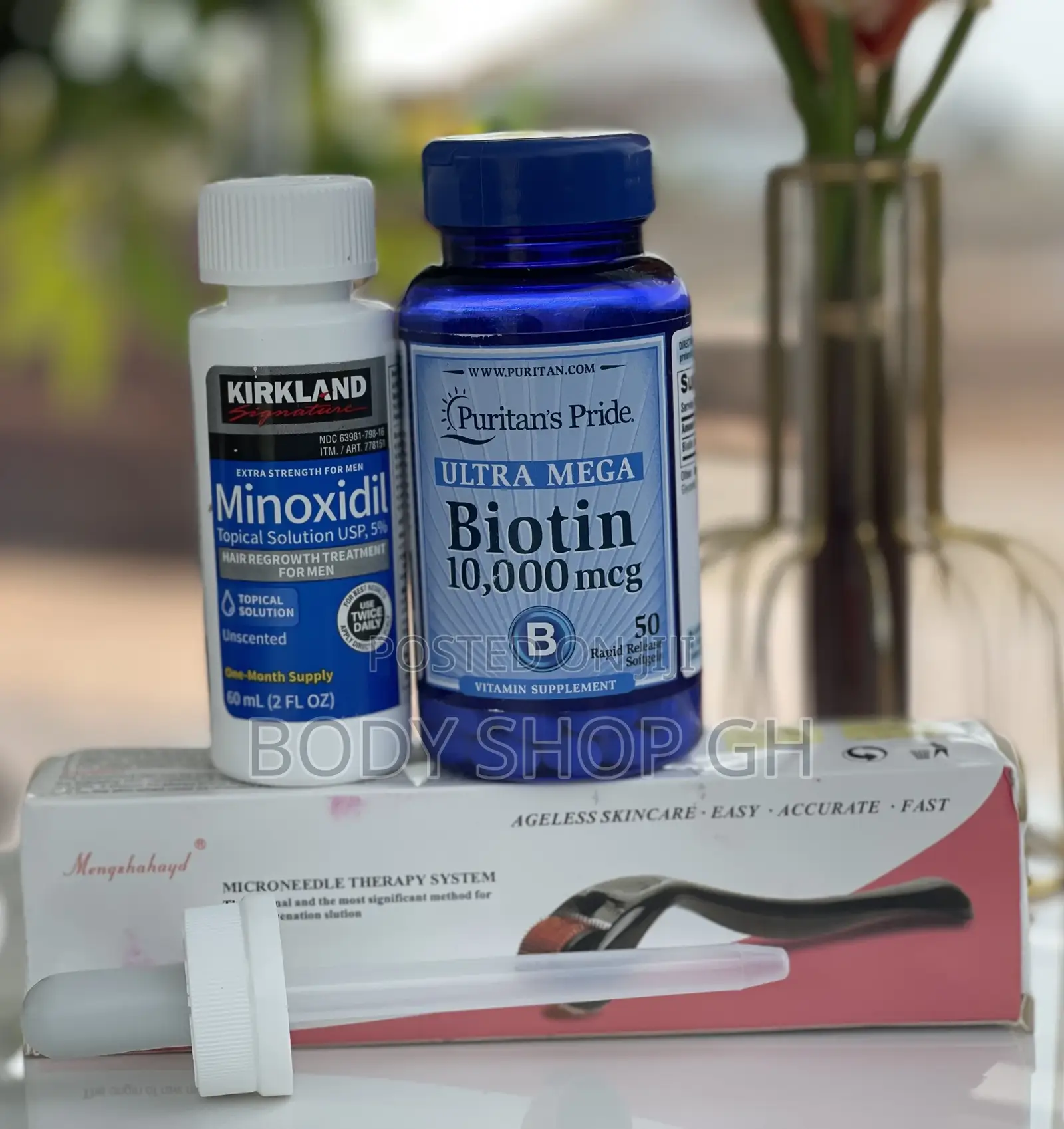 Kirkland Minoxidil + Derma Roller + Biotin Hair Regrowth Set