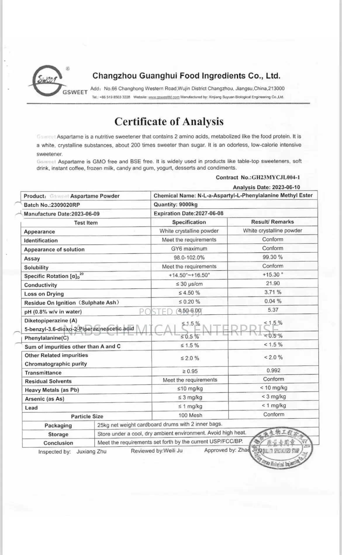 Pharmaceutical Grade Aspartame