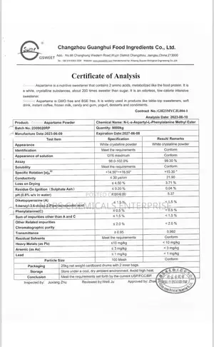 Pharmaceutical Grade Aspartame