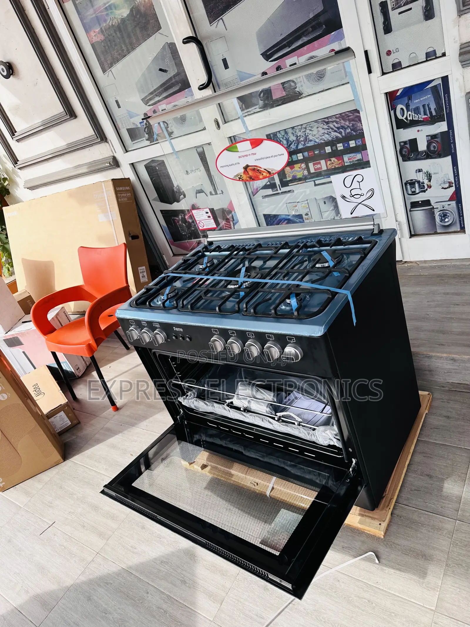 5burner Gas Cooker 60/90 Black High Quality Sleek