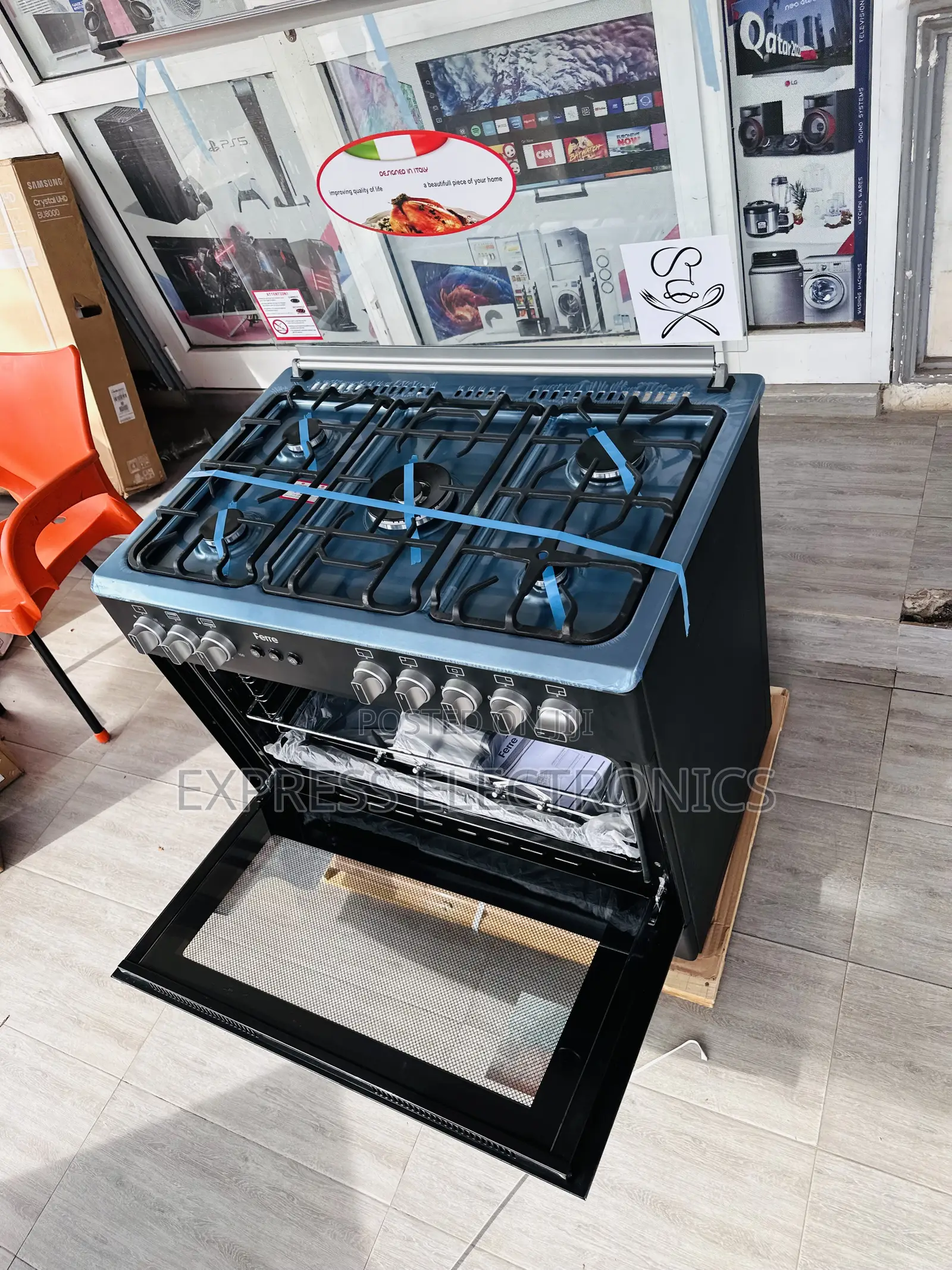 60/90 Gas Ferre Oven Rotisserie Ignition 5burner Black.