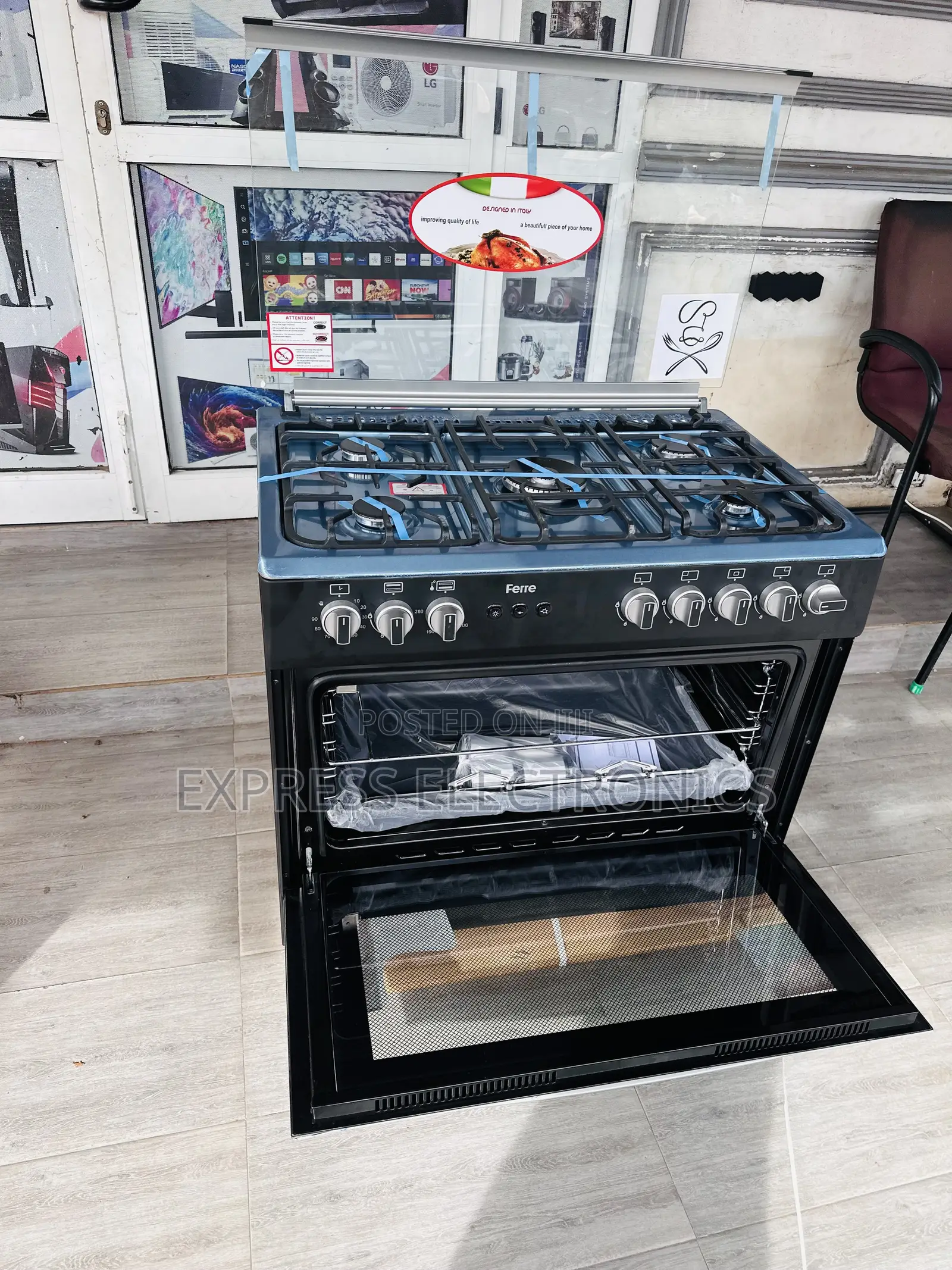 Easy Set Up Black Gas 5burner Oven Rotisserie 60/90