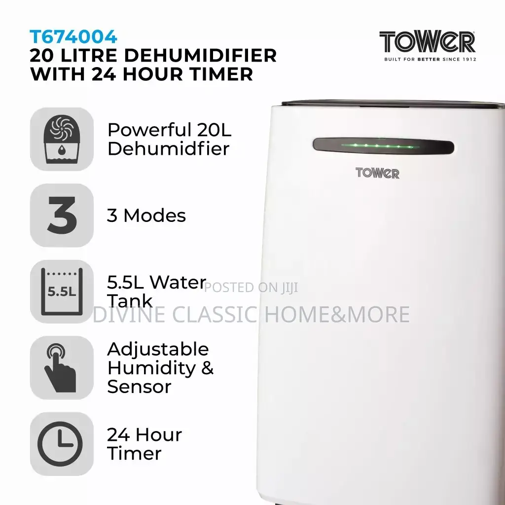 Tower 20 Litre Dehumidifier With 24 Hour Timer
