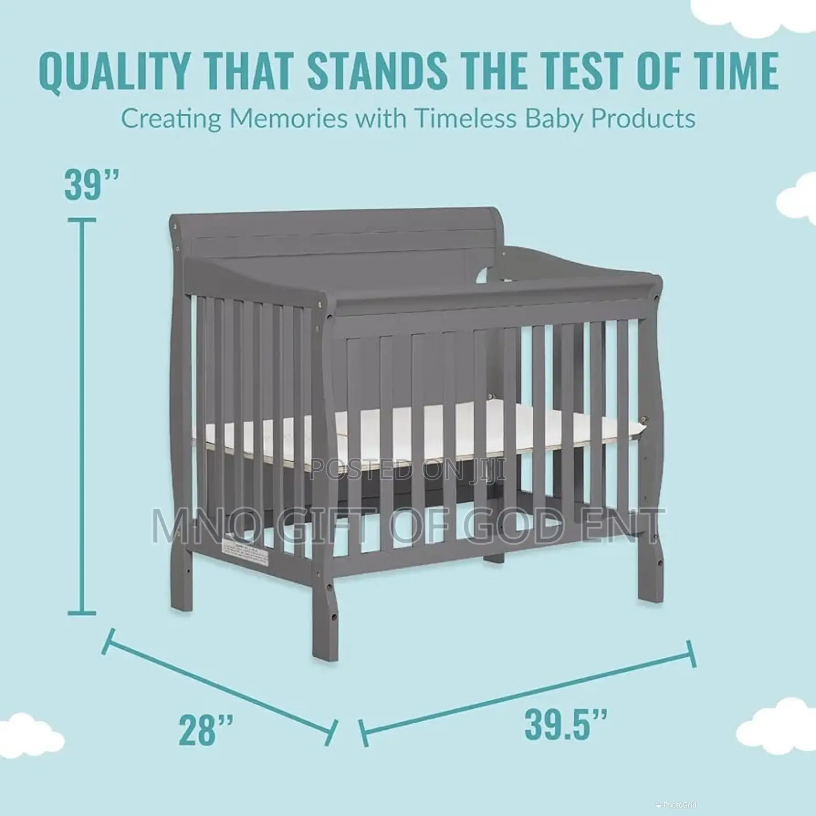 Alice 3-in-1 Full Panel Convertible Mini Crib, Storm Grey,