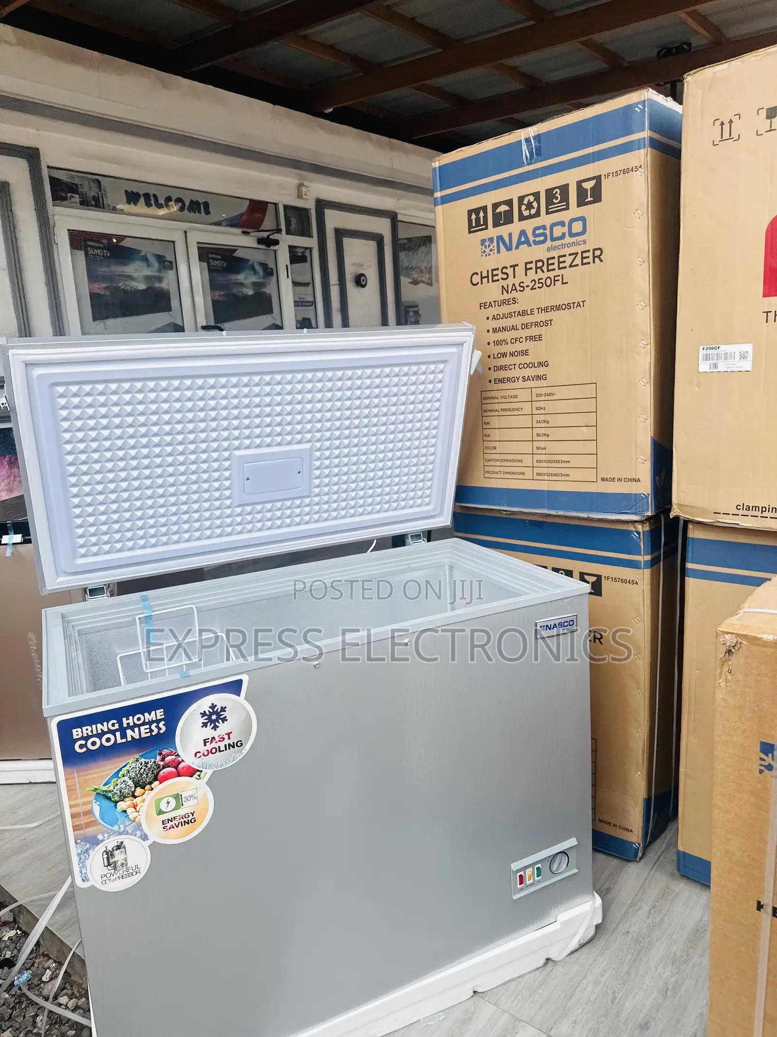 Call for Nasco Single Door Nas-250fl Grey Chest Freezer