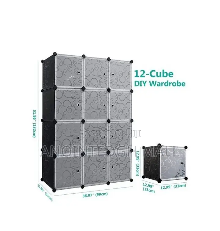 12 Cubes Plastic Wardrobe - Black