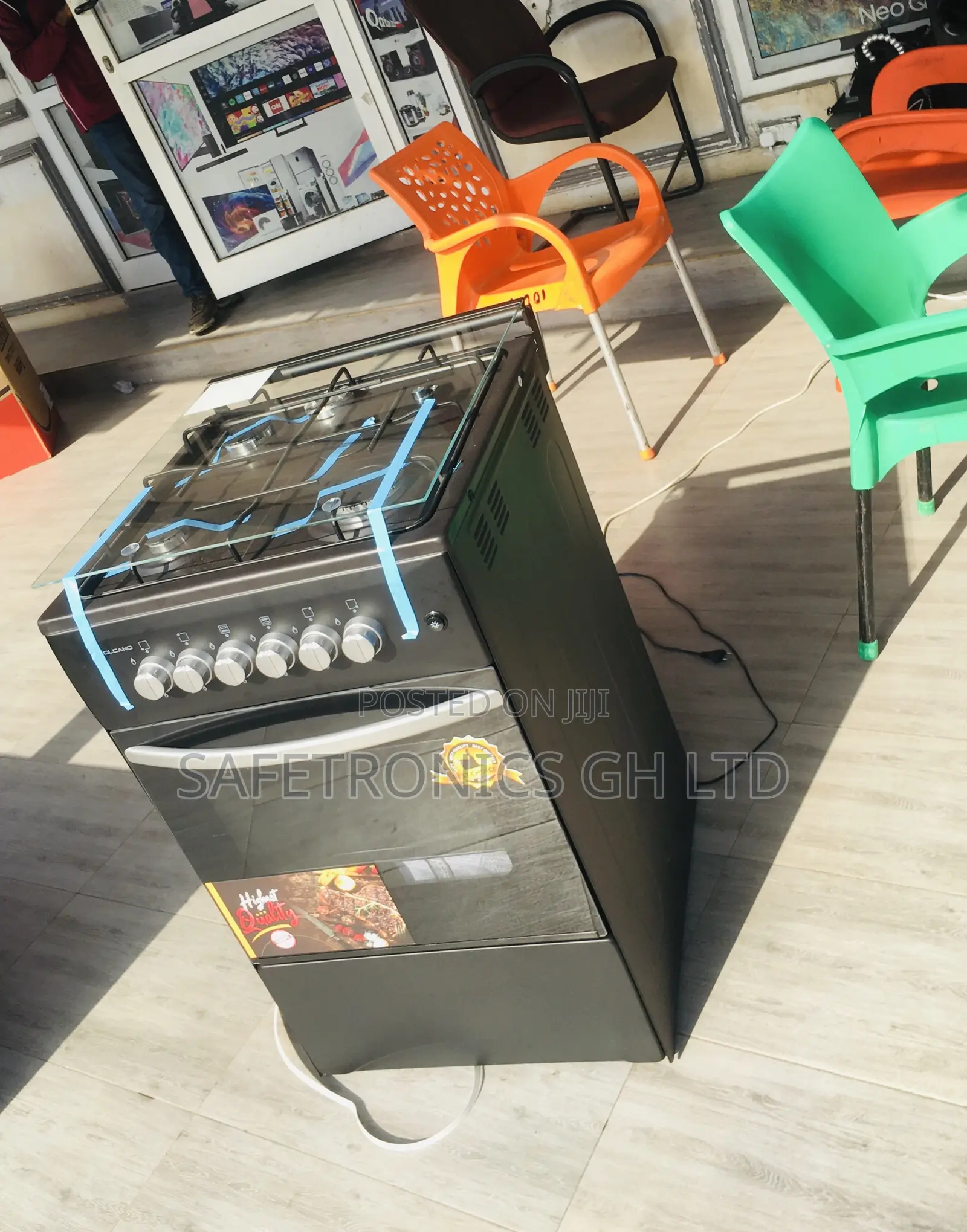 Volcano Black 4 Gas Cooker Oven With Grill 50x50 Glass Lid