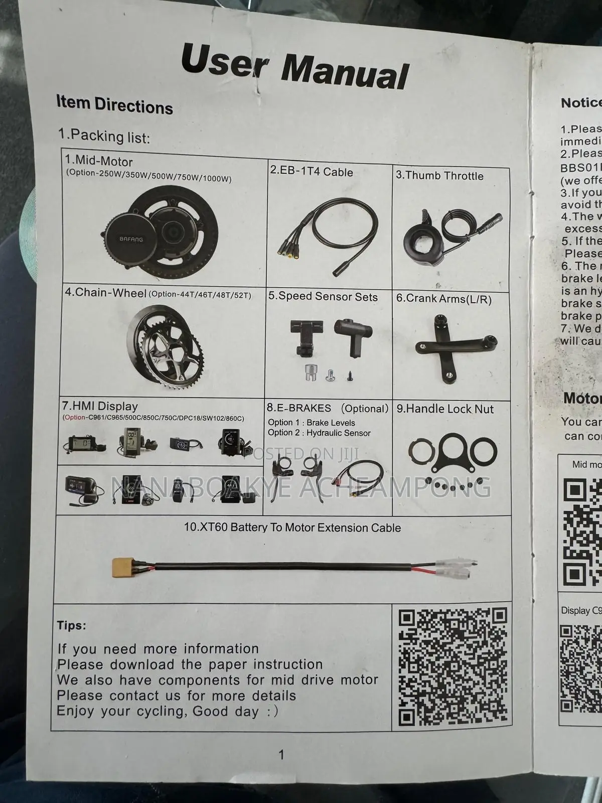 E-Bike Bbso1bbso Mid Drive Motor and Battery Spec:52.17.5ah.