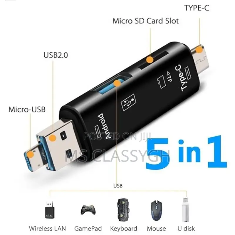 5 in 1 Multifunction Memory Card Reader Usb 2.0 Type C/Usb /
