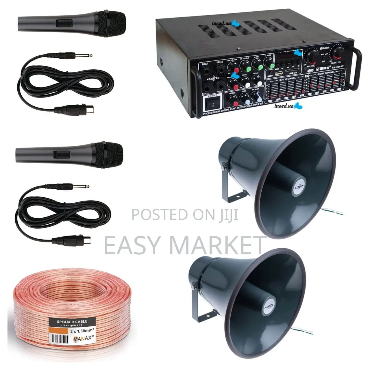 PA Horns Amplifier and Mics Set