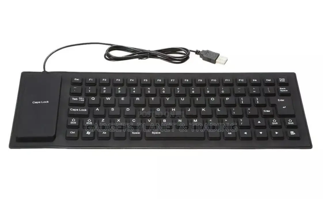 Waterproof Silicone Foldable USB Keyboard Full Size - Black