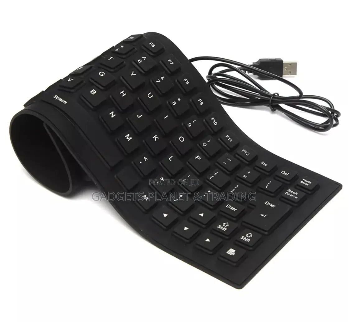 Waterproof Silicone Foldable USB Keyboard Full Size - Black