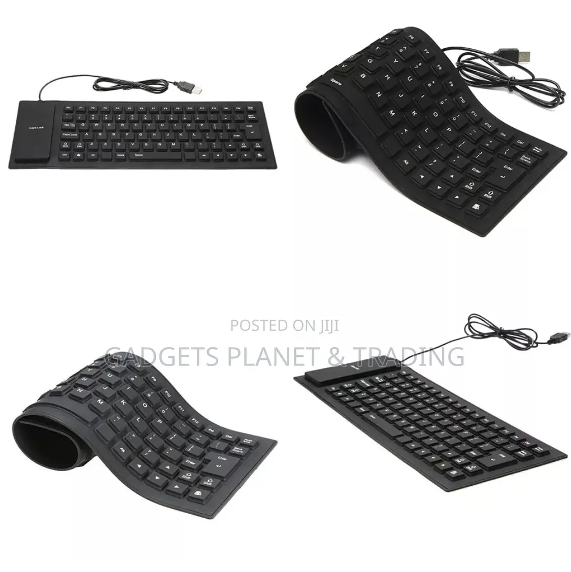 Waterproof Silicone Foldable USB Keyboard Full Size - Black