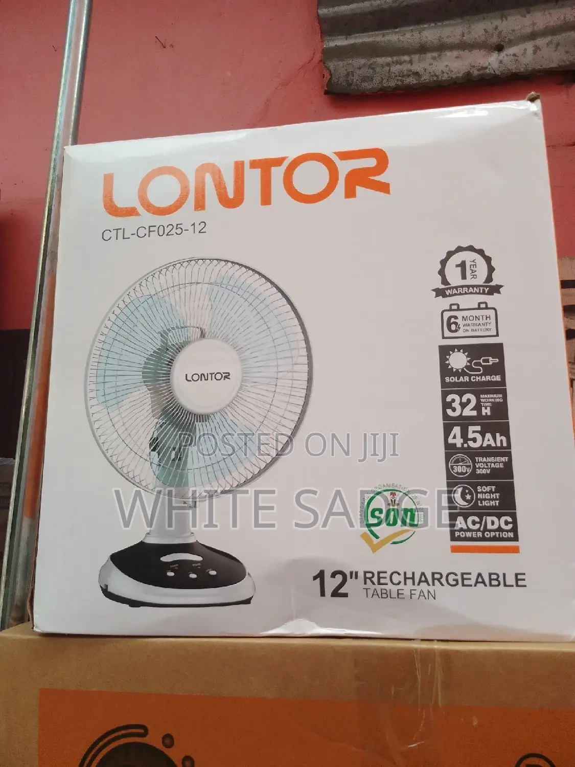 LONTOR 12" Rechargeable Table Fan