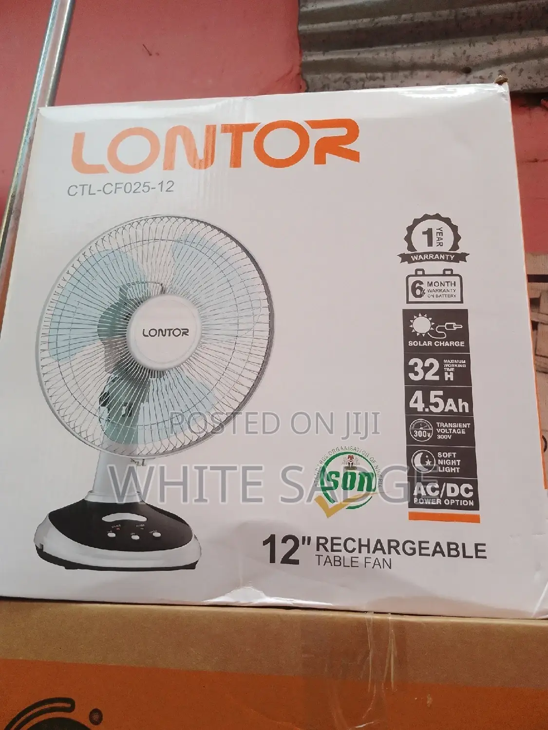 LONTOR 12" Rechargeable Table Fan