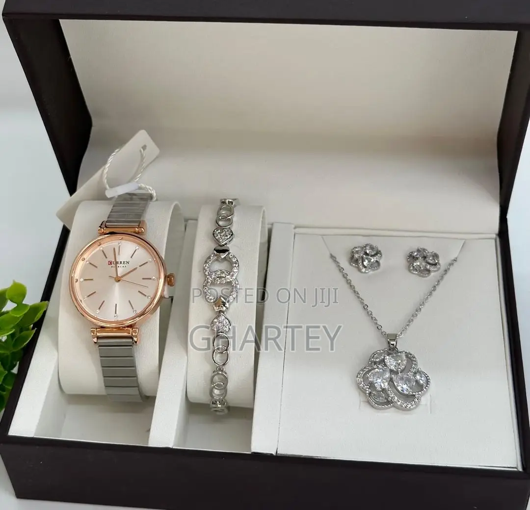 Ladies Watch Bracelet Necklace Gift Box Set