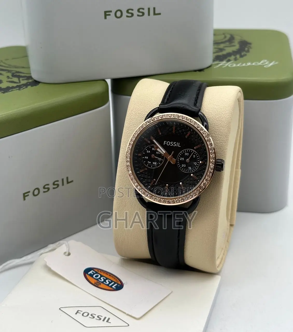 Ladies Analog Chronograph Leather Strap Watch