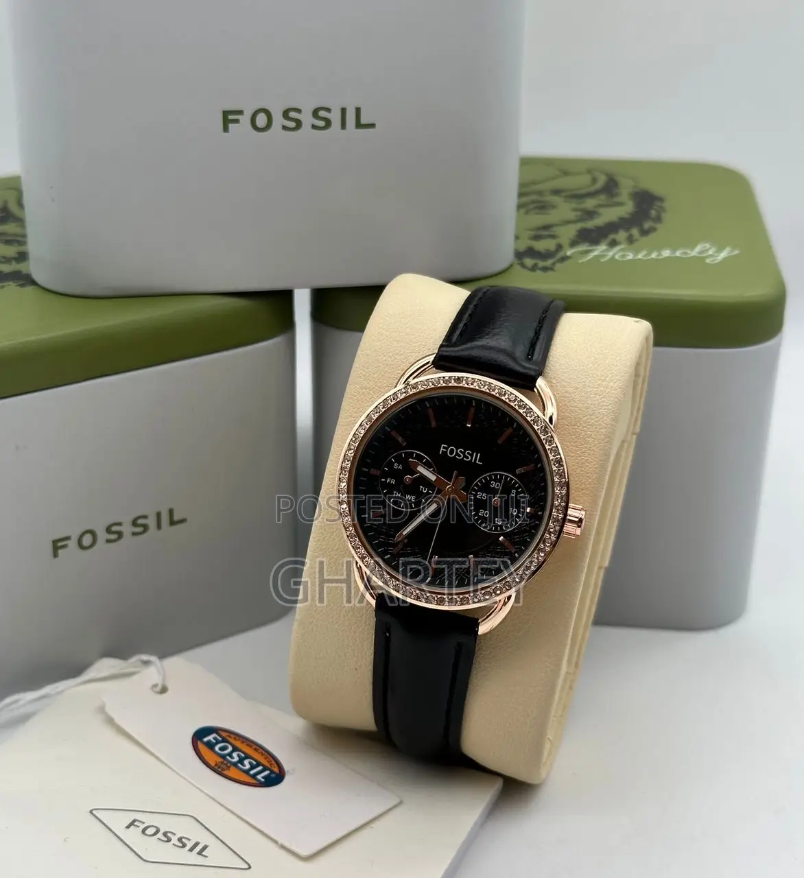 Ladies Analog Chronograph Leather Strap Watch