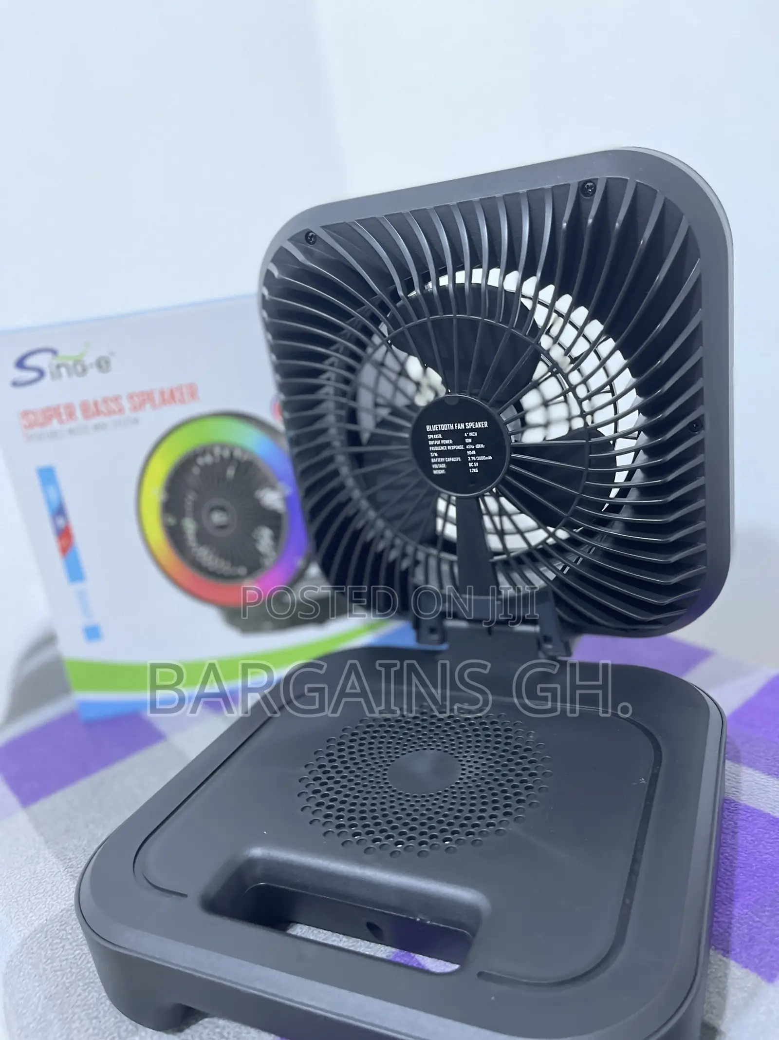 Portable Rechargeable Fan With Boombox Speaker and Light