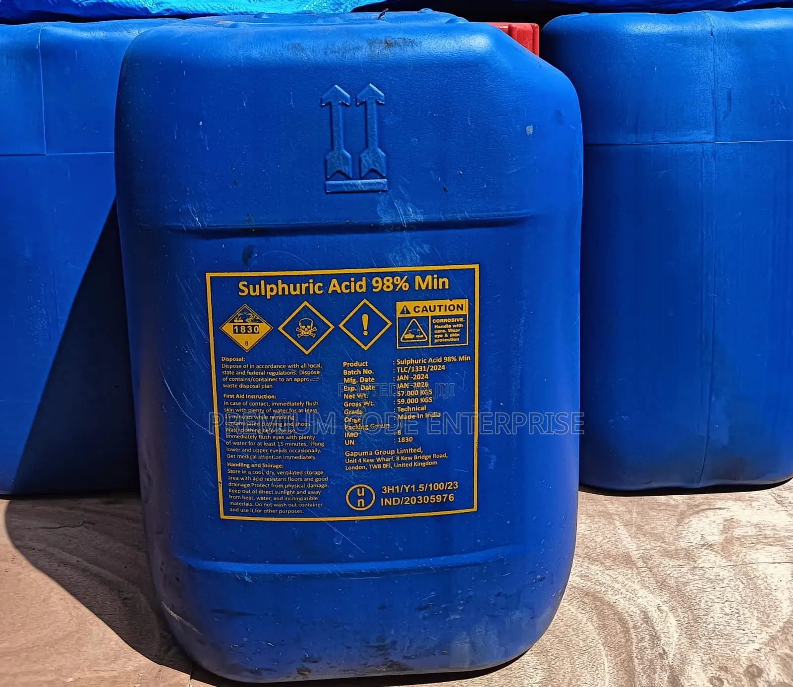 Sulphuric Acid 98% Concentration, 30l/57kg