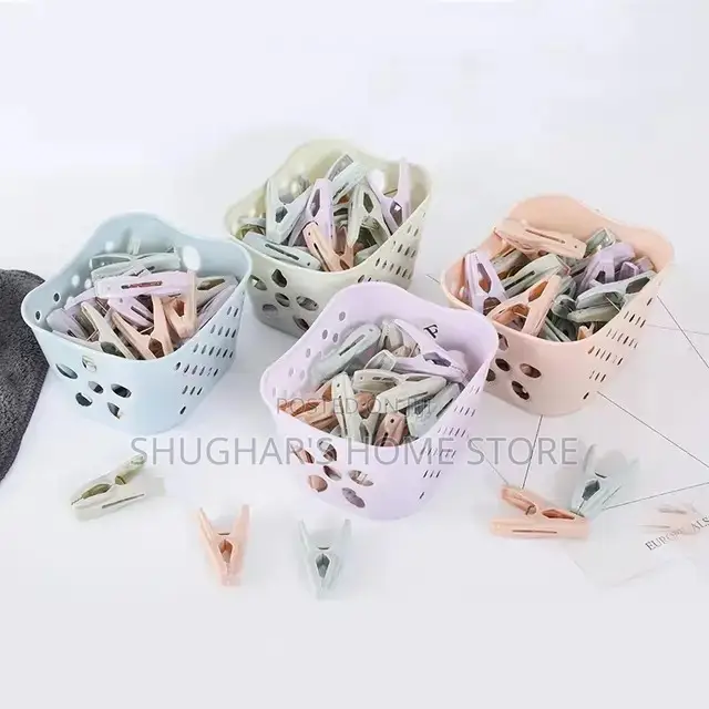 30pcs Plastic Clothes Pegs in a Basket