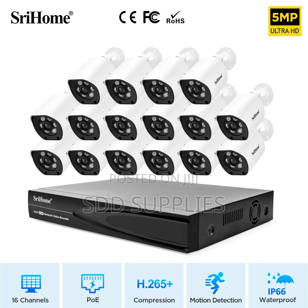Srihome 5MP 16 Channels 3MP Bullet POE NVR Kit