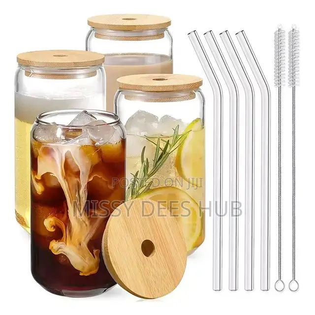 500ml Glass Cup With Glass Straw