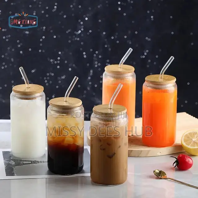 500ml Glass Cup With Glass Straw