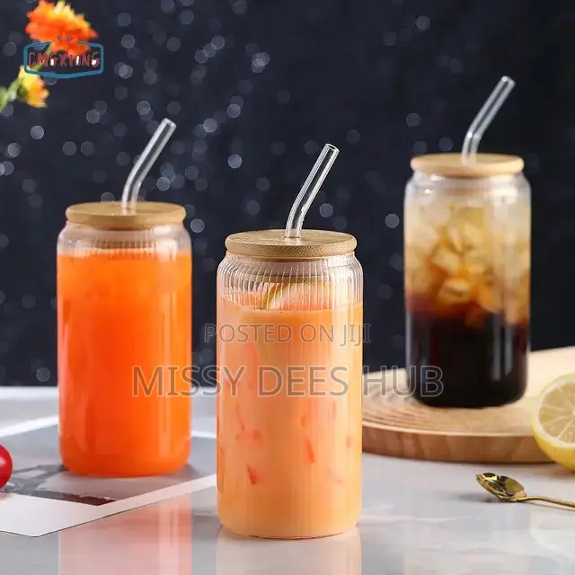 500ml Glass Cup With Glass Straw