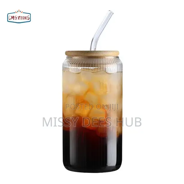 500ml Glass Cup With Glass Straw
