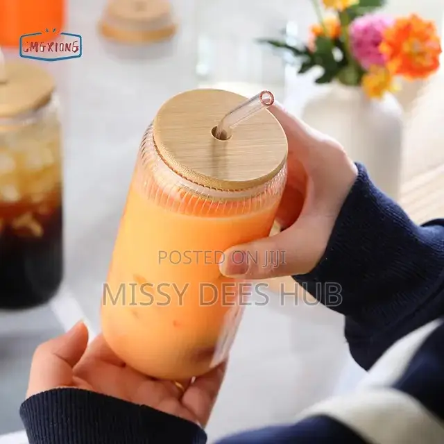 500ml Glass Cup With Glass Straw