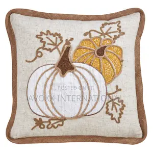Appliqué Knit Pumpkin Poly Filled Throw Pillow, 16", Natural
