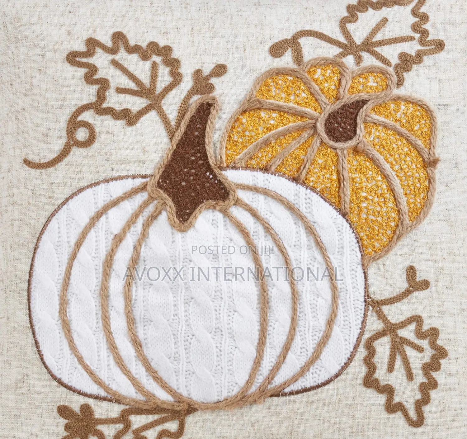Appliqué Knit Pumpkin Poly Filled Throw Pillow, 16", Natural