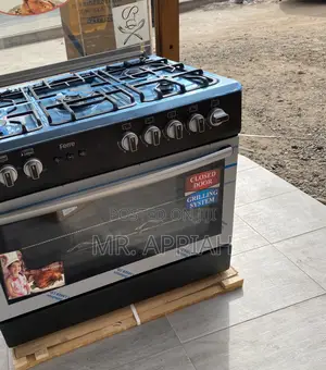 Elegant Black Ferre 90x60 5 Gas Burner With Oven Grill.
