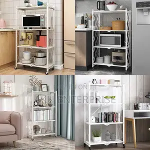 4-Tier Foldable Storage Shelves With Caster Wheels - White