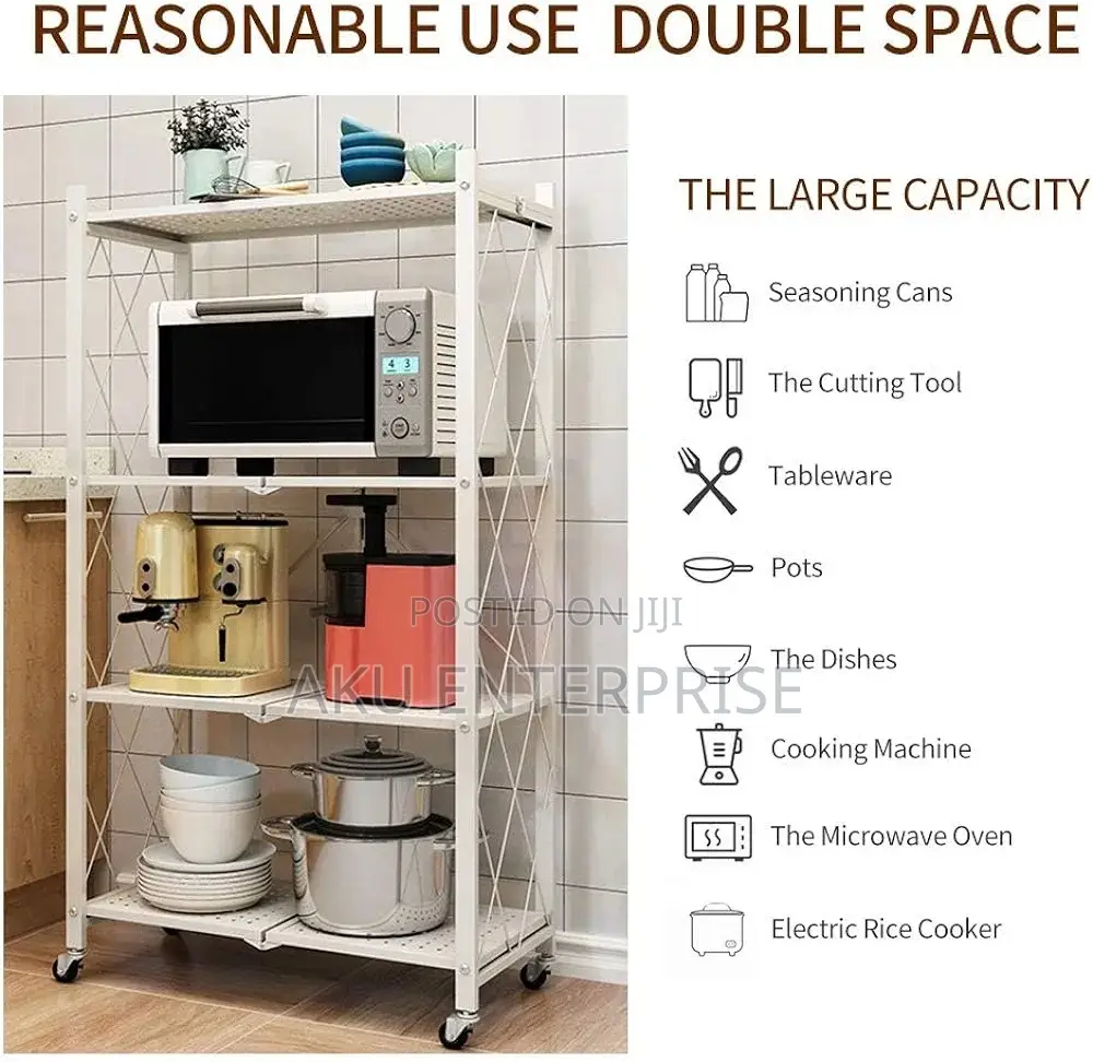 4-Tier Foldable Storage Shelves With Caster Wheels - White