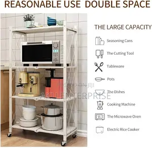 4-Tier Foldable Storage Shelves With Caster Wheels - White