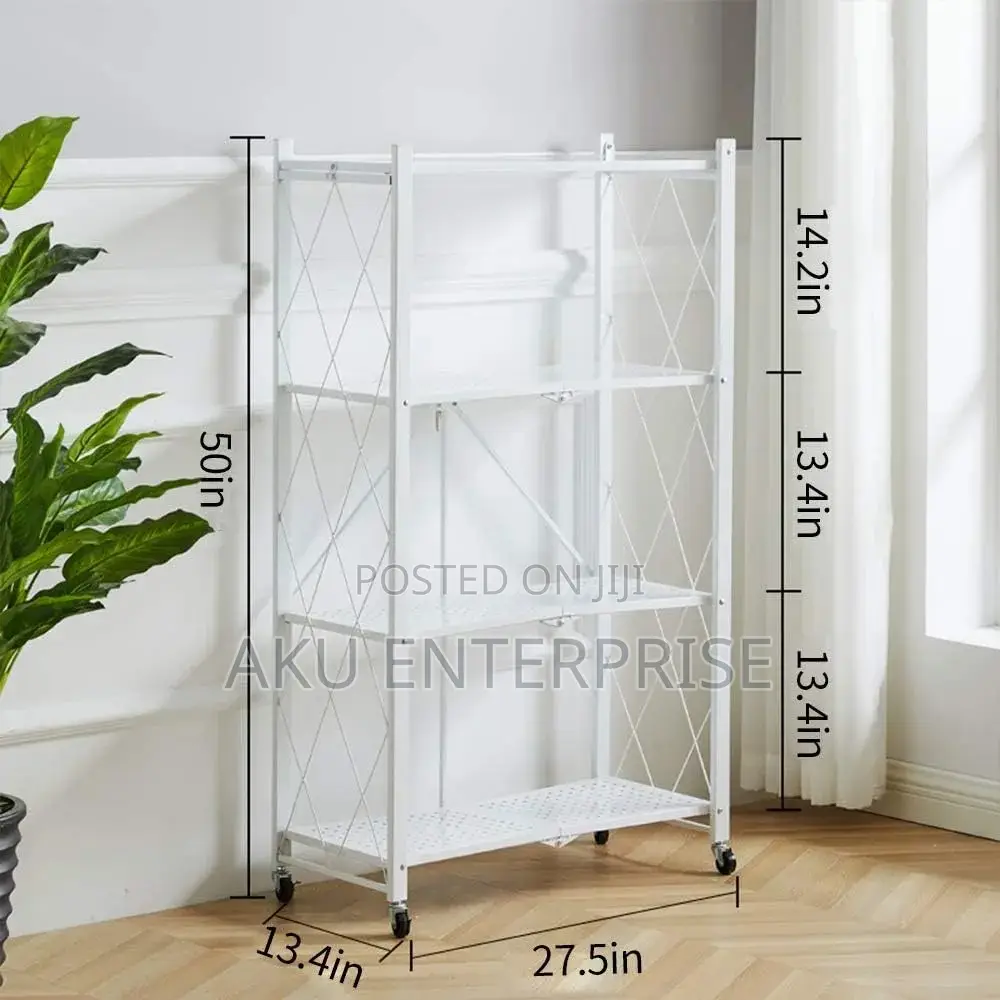 4-Tier Foldable Storage Shelves With Caster Wheels - White