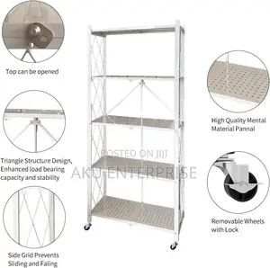 5-Tier Foldable Storage Shelves With Caster Wheels - White