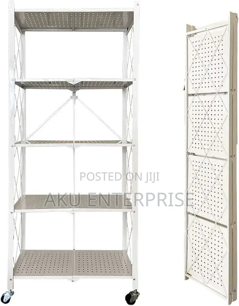 5-Tier Foldable Storage Shelves With Caster Wheels - White