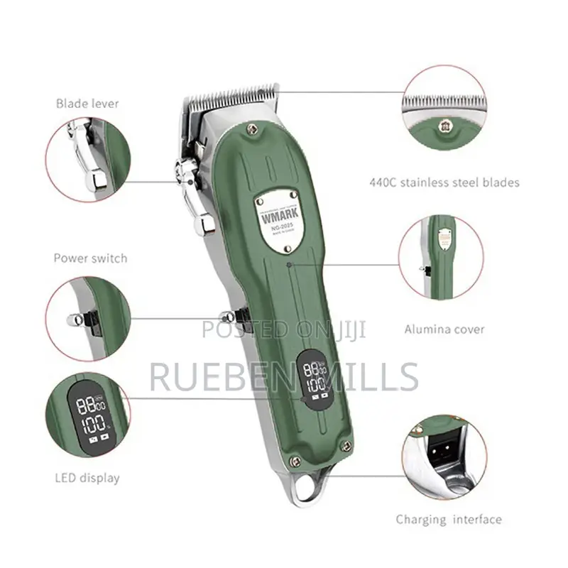 Green Metal Body Wmark Professional Cordless Hair Clipper
