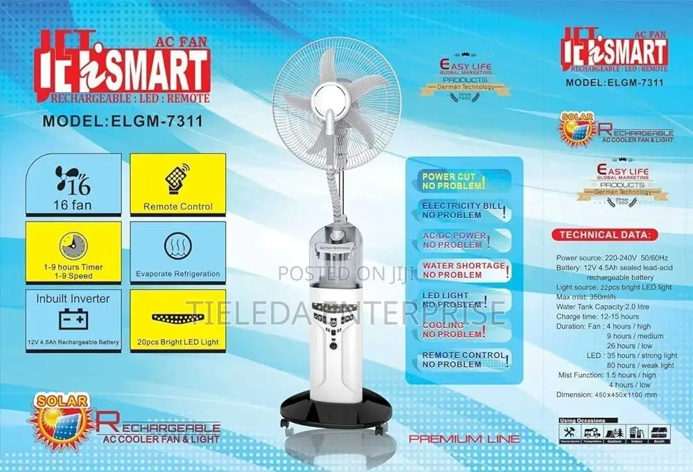 Water Mist Fan Rechargeable 16inchs