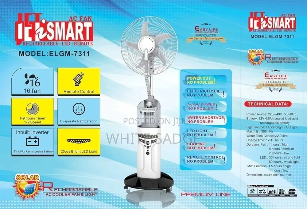 Water Mist Fan Rechargeable 16inchs