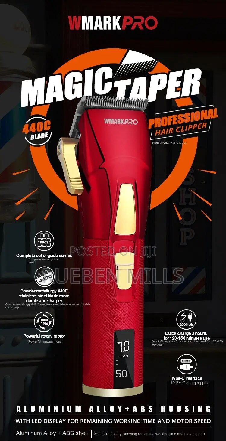 Red Full Metal Body Wmark PRO NG-2036 Barbering Machine