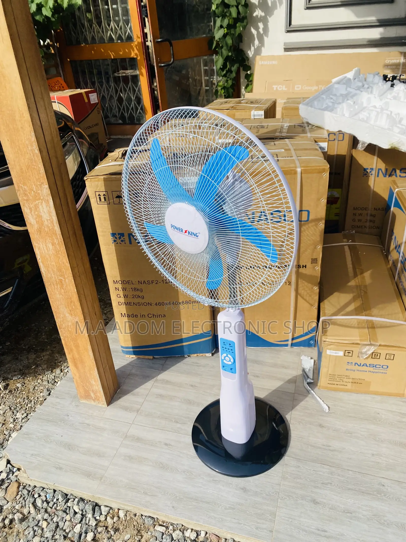 Purchase Power King Rechargeable Electric Standing Fan.